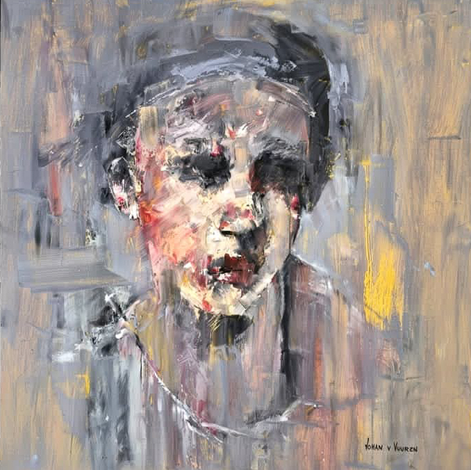 1,1 x 1,1m
Oil painting on board and black frame
R30 000