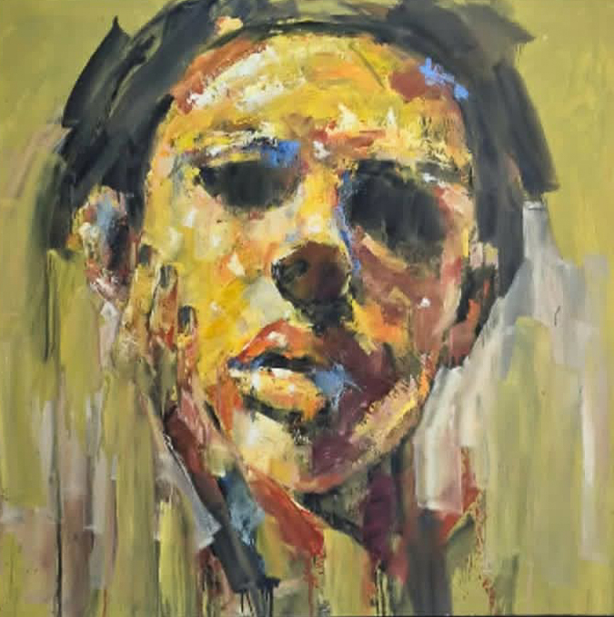 1,1 x 1,1m
Oil painting on board and black frame
R30 000