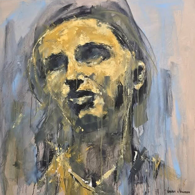 1,1 x 1,1m
Oil painting on board and black frame
R40 000
